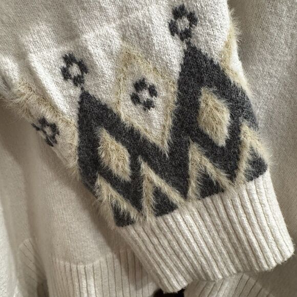 Loft Cream Nordic Fair Isle Collared Split Neck Soft & Cozy Sweater XL - Picture 9 of 16